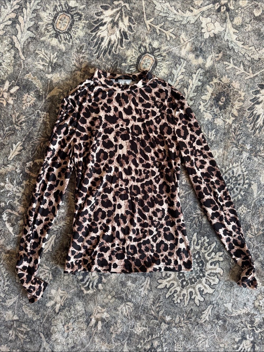 SHEIN Long Sleeve Leopard Print Top in Beige and Black